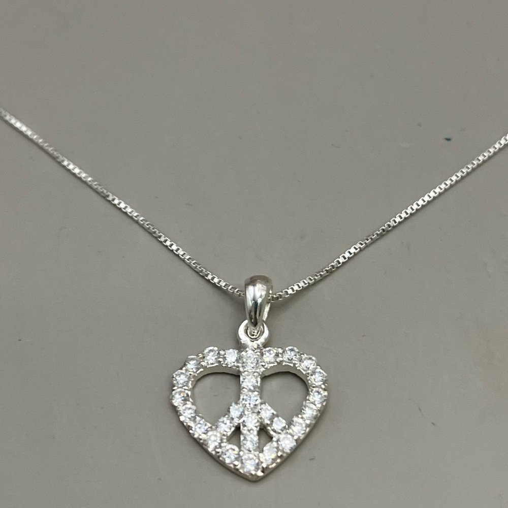 Silver Crystal Heart Peace Necklace